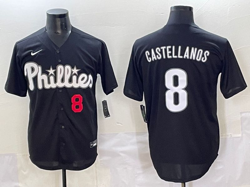 Men 2025 Philadelphia Phillies 8 Castellanos Black Fashion Nike MLB Jersey style 7155